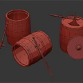 Decorative Ornament Set with Wooden Barrels Axe Sword and Shield
