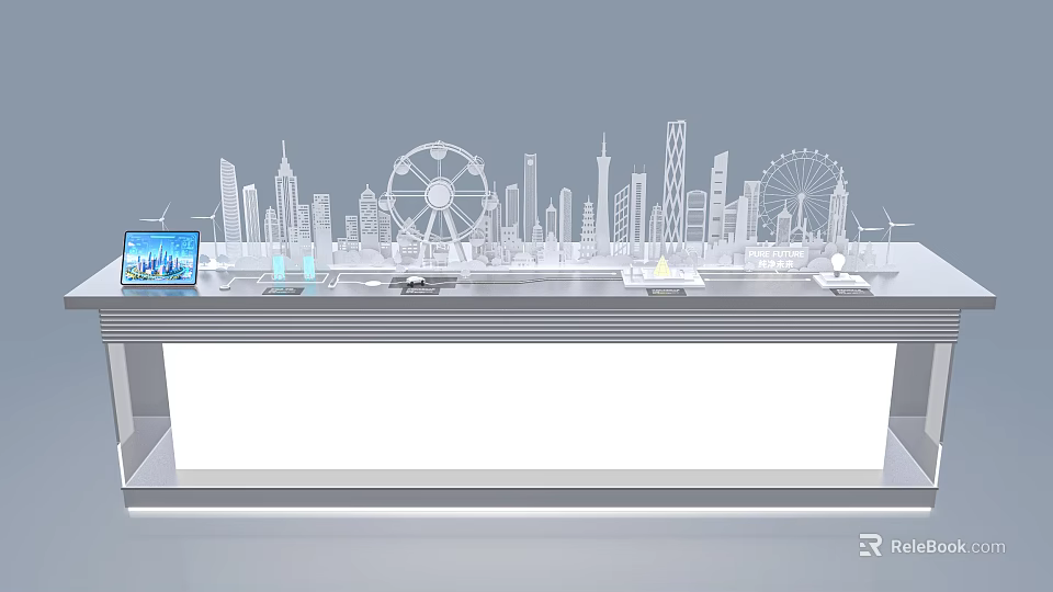 Urban Sand Table Model With City Skyscrapers Ferris Wheel And Display Stand 3d model 