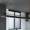 Modern Kitchen Chandelier With Long Black Design Over White Countertop And Blinds