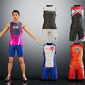 Man Surrounded By Colorful Athletic Tank Tops And Shorts With Various Designs