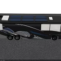 Black Motorhome With Solar Panels On Roof Blue Accents And Beige Seats Interior