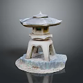 Japanese Traditional Stone Lantern With Multi Tiered Structure And Pagoda Roof