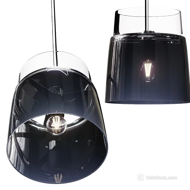Modern Transparent Glass Pendant Light with Black Shade and Bulb for Contemporary Interior Decor 3d model 