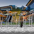 Outdoor Photo Check-in Spot With Artistic Light Installations And Modern Plaza Background