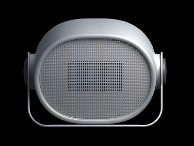 Contemporary Silver Speaker Featuring Round Mesh Grille And Metal Stand Design 3d model