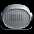 Contemporary Silver Speaker Featuring Round Mesh Grille And Metal Stand Design
