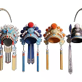 Traditional Chinese Opera Headdress Ornaments With Colorful Embroidered Tassels And Pom Poms