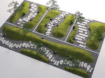 Modern Slab Road Ting Step Micro-terrain Landscape Grass Slope Road Tour Trail Gravel Block Landscape Garden Road Paving 3d model