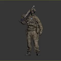 Man Wearing Camouflage Uniform Carrying Rifle With Tactical Gear And Helmet