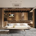 Modern Lounge Interior With Beige Sofa Wooden Coffee Table And Floor to Ceiling Windows