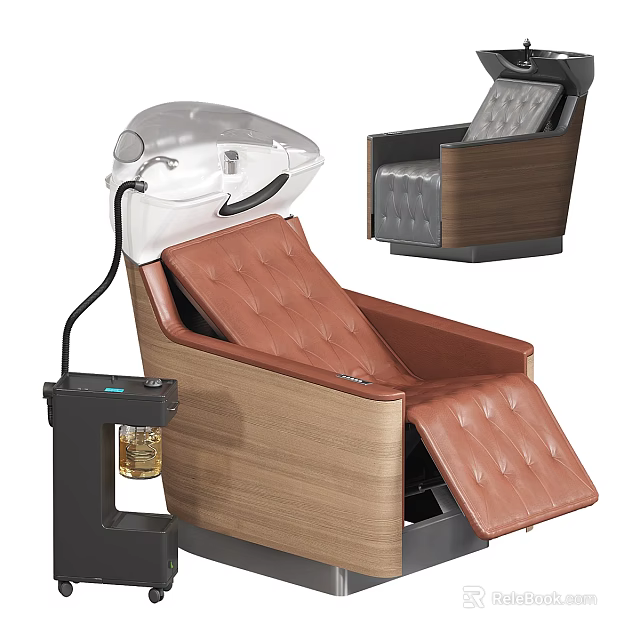 Brown Leather Massage Chair With Wooden Frame And Head Massage Function 3d model