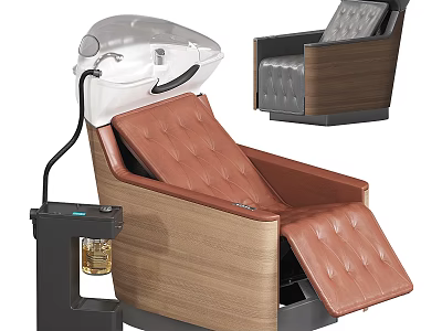 Brown Leather Massage Chair With Wooden Frame And Head Massage Function 3d model