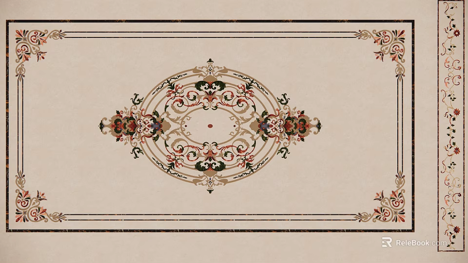 Decorative Floor with Central Oval Pattern Symmetrical Details and Ornate Border 3d model