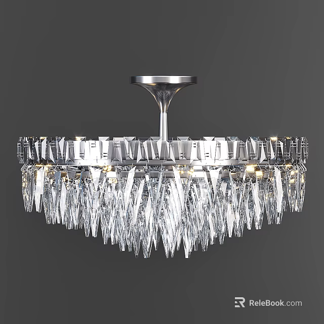 Modern Crystal Chandelier With Silver Metal Frame And Hanging Prism Decorative Light Fixture 3d model 