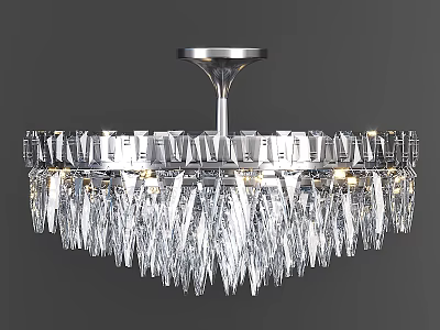 Modern Crystal Chandelier With Silver Metal Frame And Hanging Prism Decorative Light Fixture 3d model