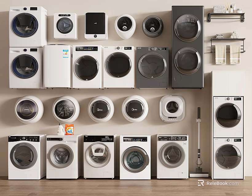 Modern Washing Machines With Various Designs And Colors For Home Use 3d model 