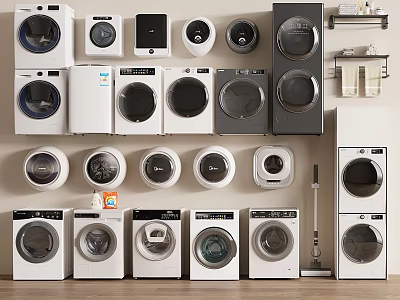Modern Washing Machines With Various Designs And Colors For Home Use 3d model