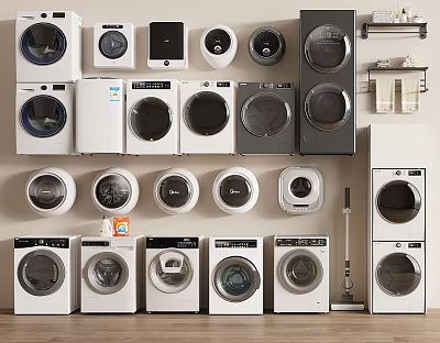 Modern Washing Machines With Various Designs And Colors For Home Use 3d model