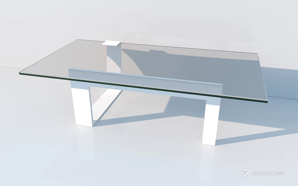 Sleek Modern Dining Table With Glass Top And White Minimalist Metal Legs Design 3d model 