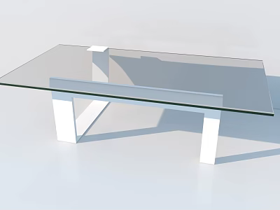 Sleek Modern Dining Table With Glass Top And White Minimalist Metal Legs Design 3d model