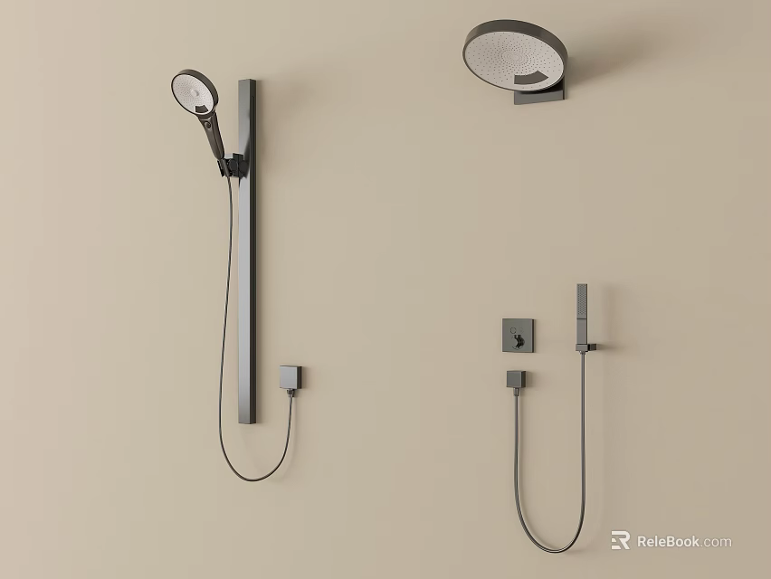 Modern Wall Mounted Shower System With Handheld Overhead Heads And Control Knobs 3d model 