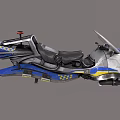 Futuristic Blue And Silver Motorcycle With Streamlined Body And Tail Wings