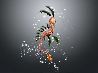 Red Feathered Game Movie Character With Slender Body Bird Beak White Light And Green Leaves 3d model