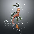 Red Feathered Game Movie Character With Slender Body Bird Beak White Light And Green Leaves