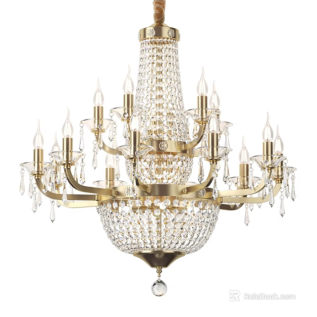 Elegant Crystal Chandelier With Gold Frame Crystal Decorations And Candle Style Light Bulbs 3d model 
