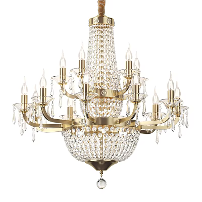 Elegant Crystal Chandelier With Gold Frame Crystal Decorations And Candle Style Light Bulbs 3d model