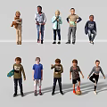 Group of Children in Different Poses with Toys Skateboard Soccer Ball and Drawing Board