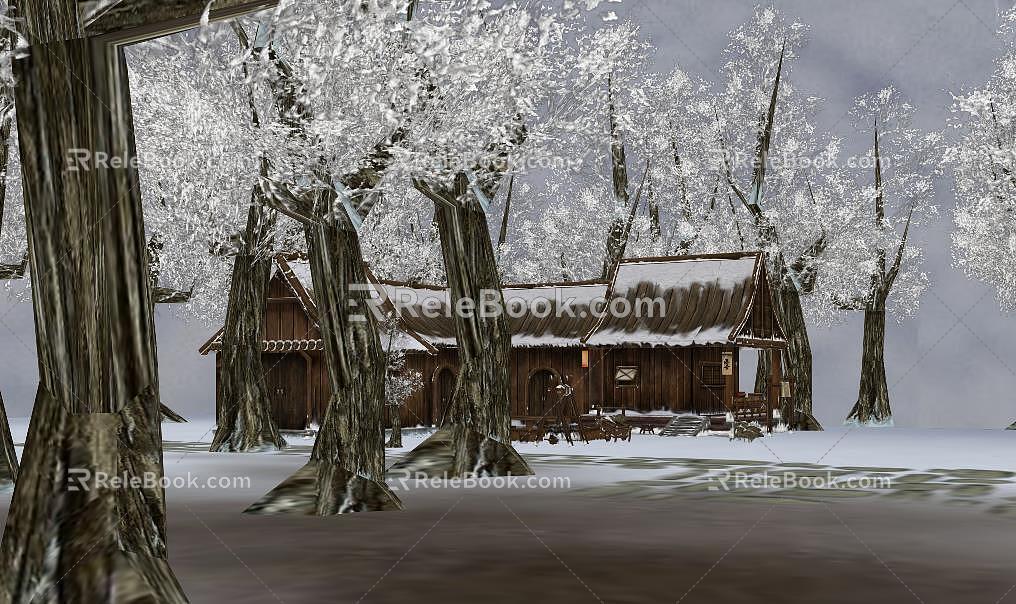 Snow House Scene 3d model