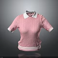 Pink Knitted Short Sleeve Top with White Collar Cuffs and Hem