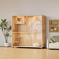Wooden Cat Furniture with Cat Face Design Shelves and Wheels in Living Room