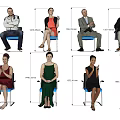 Group of People Sitting on Chairs with Various Postures and Height Measurements