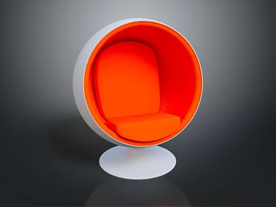 Modern Round Accent Chair with White Exterior Orange Interior and White Round Base 3d model