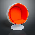 Modern Round Accent Chair with White Exterior Orange Interior and White Round Base