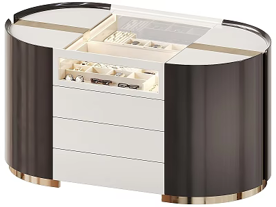 Modern Black And White Jewelry Cabinet With Gold Accents Drawers And Glass Top 3d model