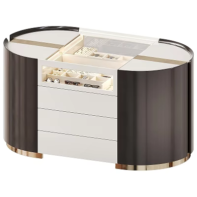 Modern Black And White Jewelry Cabinet With Gold Accents Drawers And Glass Top 3d model