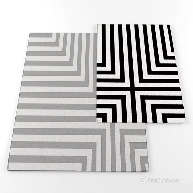 Modern Square Rugs With Geometric Patterns In Black White And Gray 3d model
