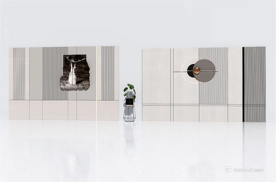 Modern Background Wall With Art Decor And Plant 3d model