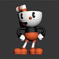 3D Cartoon Cup Character With Red White Striped Hat Black Body Orange Shorts And Shoes