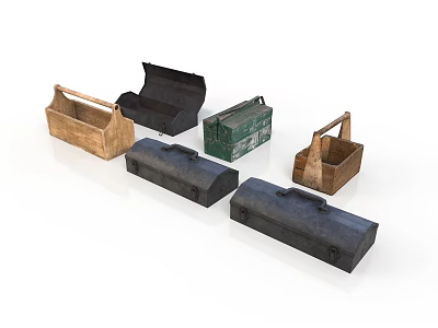 Household Storage Items Including Wooden Baskets And Metal Boxes With Handles 3d model