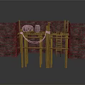 Medieval Brick Walls Wooden Structure With Platform Barrels And Ladder 3d model