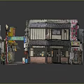 Weathered Multi Story Shop Building Model With Colorful Signs And Reflection