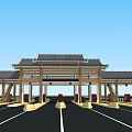 Traditional Style Toll Station Building With Roof Columns And Toll Booths