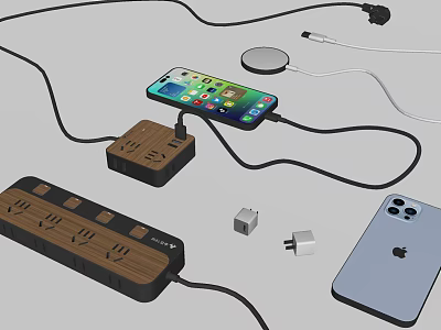 Wooden Power Strip With Multiple Outlets For Mobile Phone Charging And Wireless Charger 3d model