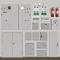 Various Fire Safety Equipment Including Control Cabinets Fire Extinguishers And Emergency Devices 3d model