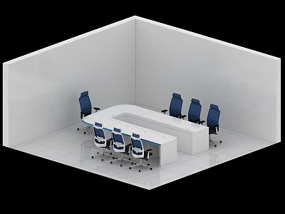 Modern Conference Room Interior With White Table And Blue Office Chairs 3d model