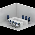 Modern Conference Room Interior With White Table And Blue Office Chairs